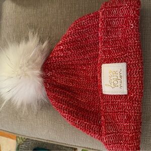Love Your Melon Red  Beanie with White Pom-Pom